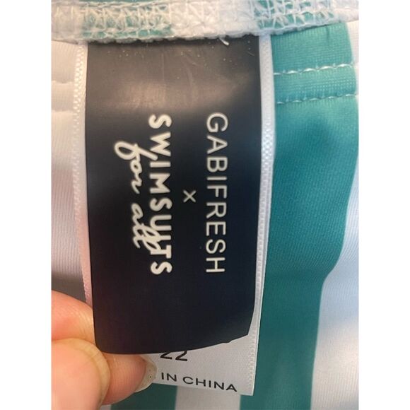 GabiFresh x Swimsuits For All Plus Size 22 Green Striped Tie Front Bikini Bottom - Picture 4 of 5